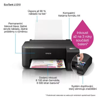 EPSON črnilo za tiskalnik EcoTank L1210, A4, 1440x5760dpi, 33 strani na minuto, USB