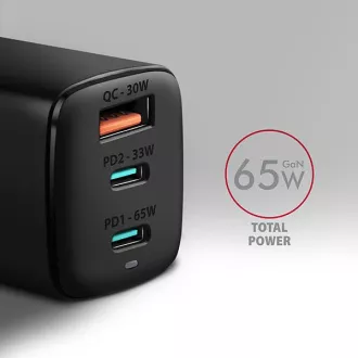 AXAGON ACU-DPQ65, omrežni polnilec GaN 65 W, 3 vhodi (USB-A dvojni USB-C), PD3.0/QC4 /PPS/Apple, črn AXAGON ACU-DPQ65, omrežni polnilec GaN 65 W, 3 vhodi (USB-A dvojni USB-C), PD3.0/QC4 /PPS/Apple, črn