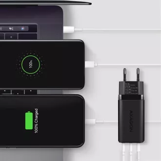 AXAGON ACU-DPQ65, omrežni polnilec GaN 65 W, 3 vhodi (USB-A dvojni USB-C), PD3.0/QC4 /PPS/Apple, črn AXAGON ACU-DPQ65, omrežni polnilec GaN 65 W, 3 vhodi (USB-A dvojni USB-C), PD3.0/QC4 /PPS/Apple, črn