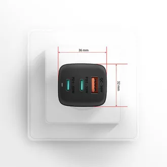 AXAGON ACU-DPQ65, omrežni polnilec GaN 65 W, 3 vhodi (USB-A dvojni USB-C), PD3.0/QC4 /PPS/Apple, črn AXAGON ACU-DPQ65, omrežni polnilec GaN 65 W, 3 vhodi (USB-A dvojni USB-C), PD3.0/QC4 /PPS/Apple, črn