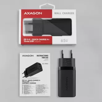 AXAGON ACU-DPQ65, omrežni polnilec GaN 65 W, 3 vhodi (USB-A dvojni USB-C), PD3.0/QC4 /PPS/Apple, črn AXAGON ACU-DPQ65, omrežni polnilec GaN 65 W, 3 vhodi (USB-A dvojni USB-C), PD3.0/QC4 /PPS/Apple, črn