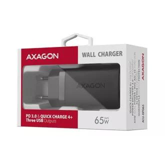 AXAGON ACU-DPQ65, omrežni polnilec GaN 65 W, 3 vhodi (USB-A dvojni USB-C), PD3.0/QC4 /PPS/Apple, črn AXAGON ACU-DPQ65, omrežni polnilec GaN 65 W, 3 vhodi (USB-A dvojni USB-C), PD3.0/QC4 /PPS/Apple, črn