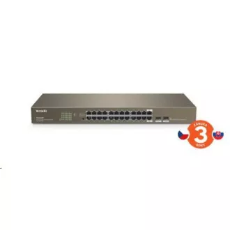 Tenda TEG1024F - 22-port Gigabit Ethernet Switch + 2x Combo SFP/RJ45, 10/100/1000 Mbps, Fanless, Rackmount, Kov - Razpakirano