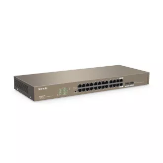 Tenda TEG1024F - 22-port Gigabit Ethernet Switch + 2x Combo SFP/RJ45, 10/100/1000 Mbps, Fanless, Rackmount, Kov - Razpakirano