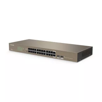 Tenda TEG1024F - 22-port Gigabit Ethernet Switch + 2x Combo SFP/RJ45, 10/100/1000 Mbps, Fanless, Rackmount, Kov - Razpakirano