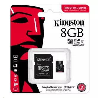 Kingstonova kartica MicroSDHC 8GB Industrial C10 A1 pSLC   adapter SD