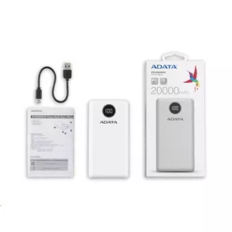 ADATA PowerBank P20000QCD - zunanja baterija za mobilni telefon/tablico 20000mAh, 2, 1A, bela (74Wh)