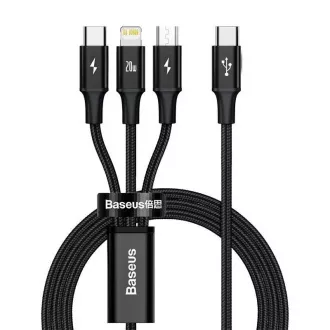 Baseus Rapid Series polnilni/podatkovni kabel 3v1 Type-C/ (Micro USB   Lightning PD 20W   USB-C) 1,5 m črn