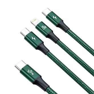 Baseus Rapid Series polnilni/podatkovni kabel 3v1 Type-C/ (Micro USB   Lightning PD 20W   USB-C) 1,5 m zelen