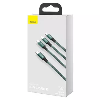 Baseus Rapid Series polnilni/podatkovni kabel 3v1 Type-C/ (Micro USB   Lightning PD 20W   USB-C) 1,5 m zelen