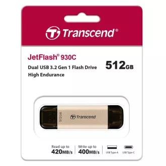 TRANSCEND Flash disk 512 GB JetFlash®930C, TLC, USB 3.2/USB tipa C (R:420/W:400 MB/s), črn