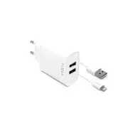 FIXED omrežni polnilec, priključek 2x USB-A, kabel USB -> Lightning (MFI) dolžine 1 m, 15 W, bela