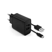 Omrežni polnilec FIXED, priključek 2x USB-A, kabel USB -> micro USB dolžine 1 m, 15 W, črn