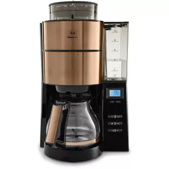 Melitta AromaFresh 1021-04 aparat za kavo z mlinčkom, pladnjem za kapljanje, stekleno posodo, 1180 W, zaslon, baker