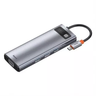 Baseus Metal Gleam Series 9v1 HUB Type-C (USB-C PD 100W, 3* USB 3.0, HDMI, VGA, RJ45, vrata SD/TF), siva