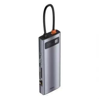 Baseus Metal Gleam Series 9v1 HUB Type-C (USB-C PD 100W, 3* USB 3.0, HDMI, VGA, RJ45, vrata SD/TF), siva