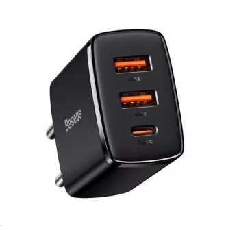 Baseus Kompaktni adapter za hitro polnjenje 2x USB-A, 1x Type-C 30W črn