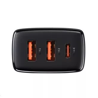 Baseus Kompaktni adapter za hitro polnjenje 2x USB-A, 1x Type-C 30W črn