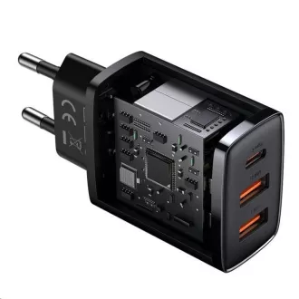 Baseus Kompaktni adapter za hitro polnjenje 2x USB-A, 1x Type-C 30W črn