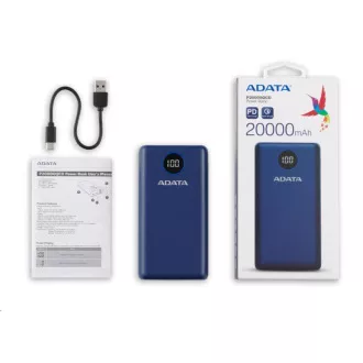 ADATA PowerBank P20000QCD - zunanja baterija za mobilni telefon/tablico 20000mAh, 2, 1A, modra (74Wh)