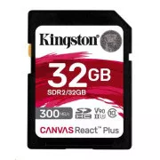 Kingstonova kartica SDHC 32GB Canvas React Plus SDHC UHS-II 300R/260W U3 V90 za Full HD/4K/8K