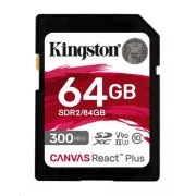Kingston SDXC 64GB Canvas React Plus SDHC UHS-II 300R/260W U3 V90 za Full HD/4K/8K
