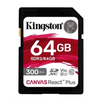 Kingston SDXC 64GB Canvas React Plus SDHC UHS-II 300R/260W U3 V90 za Full HD/4K/8K