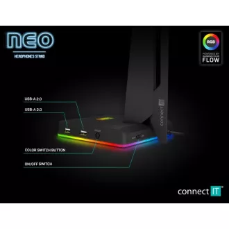CONNECT IT NEO Stand-It RGB stojalo za slušalke   vozlišče USB, črno