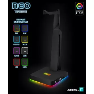 CONNECT IT NEO Stand-It RGB stojalo za slušalke   vozlišče USB, črno