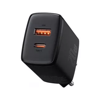 Baseusov kompaktni adapter za hitro polnjenje USB-A   Type-C 20W EU, črn