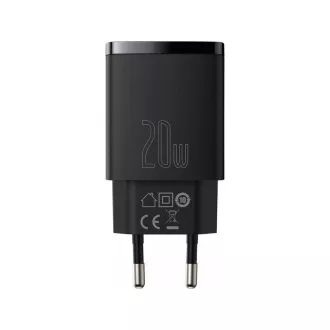 Baseusov kompaktni adapter za hitro polnjenje USB-A   Type-C 20W EU, črn