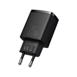 Baseusov kompaktni adapter za hitro polnjenje USB-A   Type-C 20W EU, črn