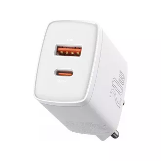 Baseus Compact USB-A   Type-C adapter za hitro polnjenje 20W EU, bel
