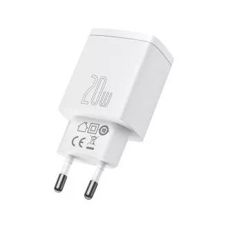 Baseus Compact USB-A   Type-C adapter za hitro polnjenje 20W EU, bel