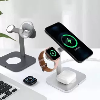 COTEetCI MagSafe 3v1 Stojalo in polnilna postaja za AirPods/iPhone/Apple Watch WS-36, siva COTEetCI MagSafe 3v1 Stojalo in polnilna postaja za AirPods/iPhone/Apple Watch WS-36, siva