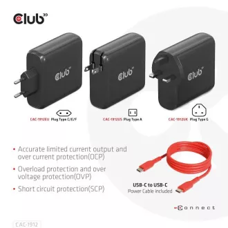 Club3D potovalni polnilec 100 W s tehnologijo GAN, 2xUSB-A in 2xUSB-C, podpora PD 3.0