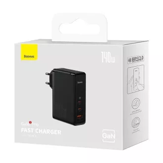 Baseus GaN5 Pro adapter za hitro polnjenje 2x USB-C   USB-A 140W črn