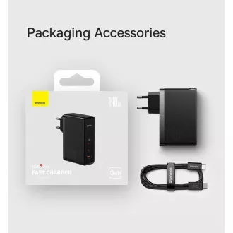 Baseus GaN5 Pro adapter za hitro polnjenje 2x USB-C   USB-A 140W črn
