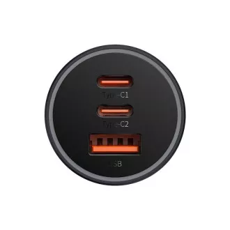 Baseus hitri polnilni avtomobilski adapter 2*USB-C   USB-A 65W temno siva