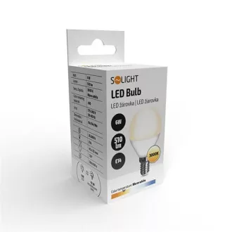Solight LED žarnica, miniglobe, 6W, E14, 3000K, 510lm, bela