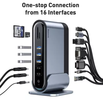 Baseus 16in1 3-zaslonska projekcijska postaja s priključkom USB-C (adapter za vtičnice CN EU UK), siva