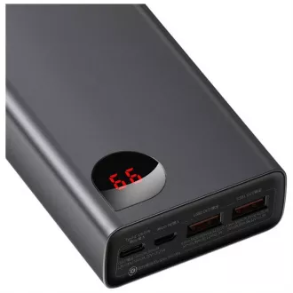 Baseus Adaman Kovinska napajalna banka z digitalnim zaslonom QC   PD 20000mAh 65W, črna   kabel USB-A/USB-C 30cm, črna