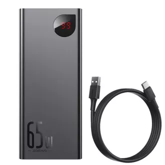 Baseus Adaman Kovinska napajalna banka z digitalnim zaslonom QC PD 20000mAh 65W, črna kabel USB-A/USB-C 30cm, črna Baseus Adaman Kovinska napajalna banka z digitalnim zaslonom QC PD 20000mAh 65W, črna kabel USB-A/USB-C 30cm, črna