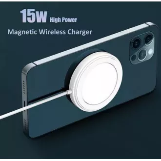 1stCOOL Brezžični polnilec QI 15 W, prenosni, magnetni, združljiv s sistemom MagSafe, bel
