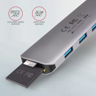 AXAGON HMC-HCR3A, vozlišče USB 3.2 Gen 1, 3x vrata USB-A, HDMI 4k/30Hz, SD/microSD, kabel USB-C 20 cm