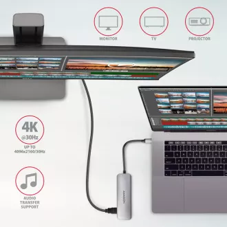 AXAGON HMC-HCR3A, vozlišče USB 3.2 Gen 1, 3x vrata USB-A, HDMI 4k/30Hz, SD/microSD, kabel USB-C 20 cm