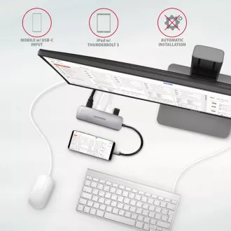 AXAGON HMC-HCR3A, vozlišče USB 3.2 Gen 1, 3x vrata USB-A, HDMI 4k/30Hz, SD/microSD, kabel USB-C 20 cm