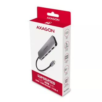AXAGON HMC-HCR3A, vozlišče USB 3.2 Gen 1, 3x vrata USB-A, HDMI 4k/30Hz, SD/microSD, kabel USB-C 20 cm
