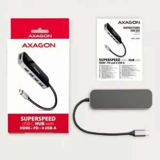 AXAGON HMC-6H4A, vozlišče USB 3.2 Gen 1, 4x vrata USB-A, HDMI 4k/30Hz, PD 100W, kabel USB-C 20cm AXAGON HMC-6H4A, vozlišče USB 3.2 Gen 1, 4x vrata USB-A, HDMI 4k/30Hz, PD 100W, kabel USB-C 20cm