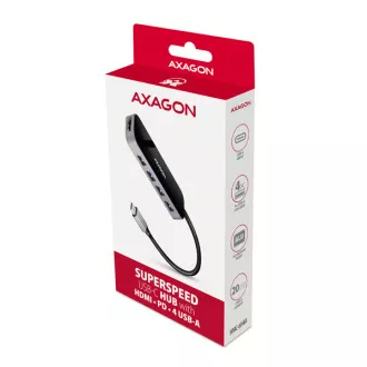 AXAGON HMC-6H4A, vozlišče USB 3.2 Gen 1, 4x vrata USB-A, HDMI 4k/30Hz, PD 100W, kabel USB-C 20cm AXAGON HMC-6H4A, vozlišče USB 3.2 Gen 1, 4x vrata USB-A, HDMI 4k/30Hz, PD 100W, kabel USB-C 20cm